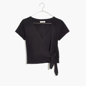 Madewell Black Texture & Thread Wrap Top